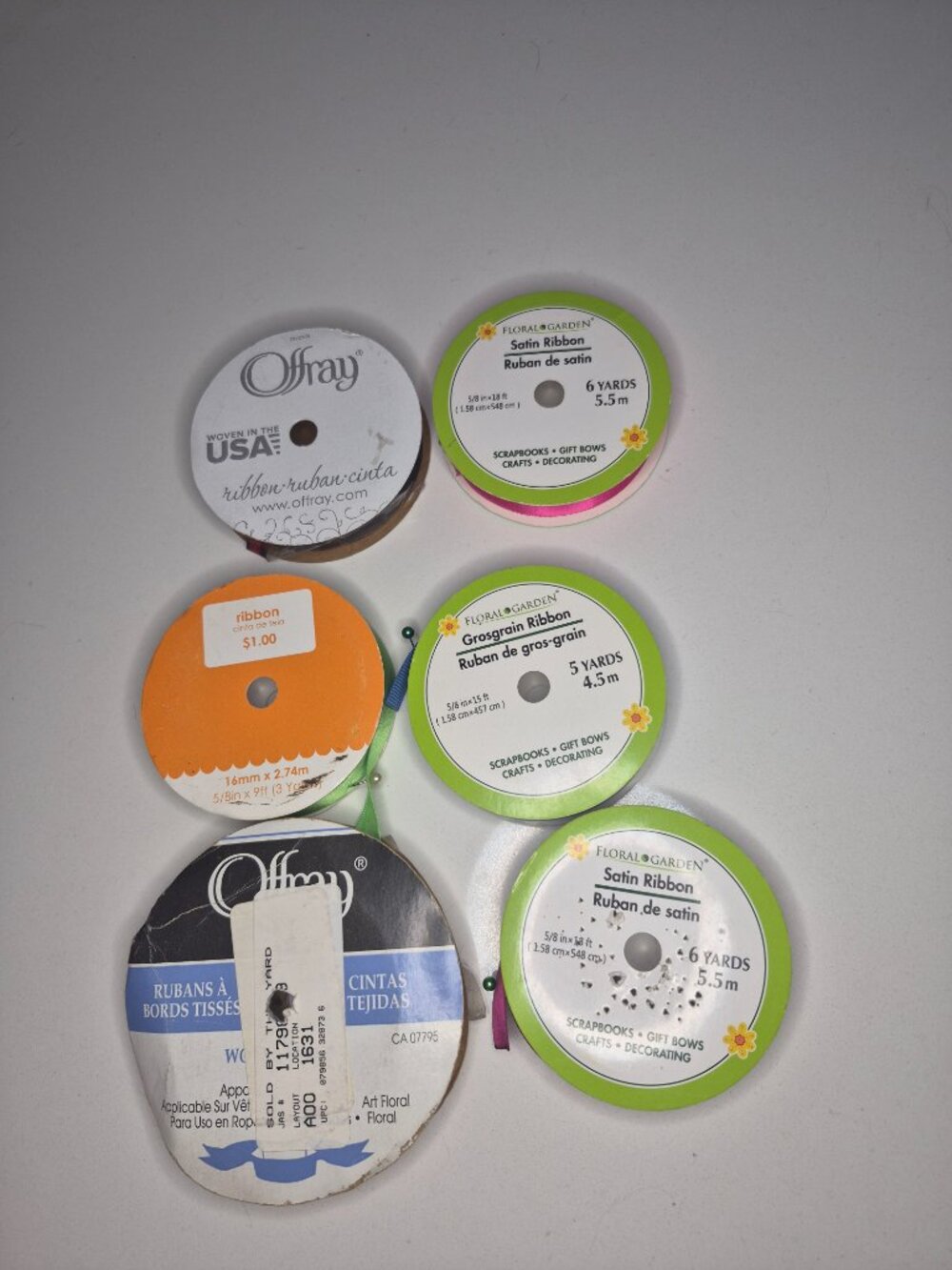 Mixed Lot Of 6 Crafting Ribbon 5/8" All Multi Color Ribbon Spools - Picture 2 of 8